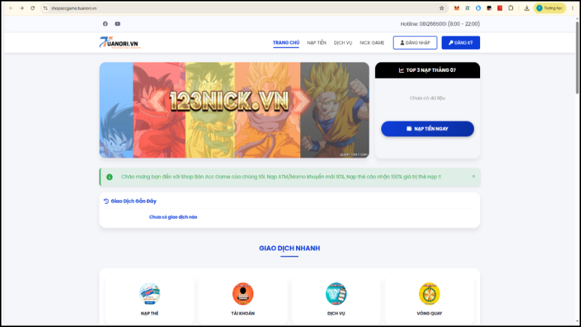 Shop bán acc game, cày thuê, vòng quay có tích hợp nạp tiền tự động - ảnh 2