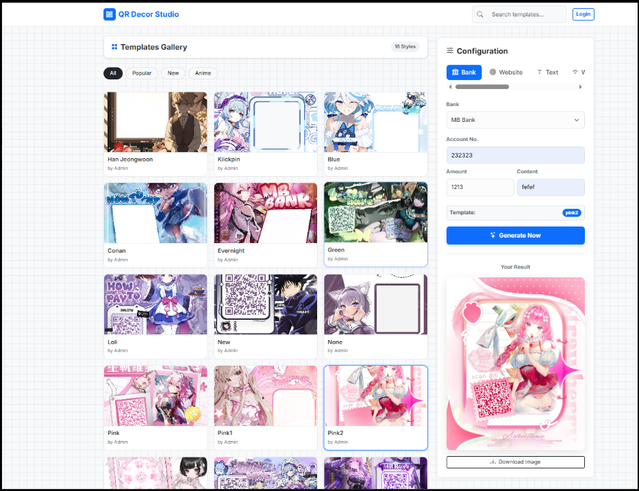 CODE WEB TẠO MÃ QR ANIME SIÊU ĐẸP CÓ SẴN PHÔI ẢNH CÓ THỂ THÊM - ảnh 3