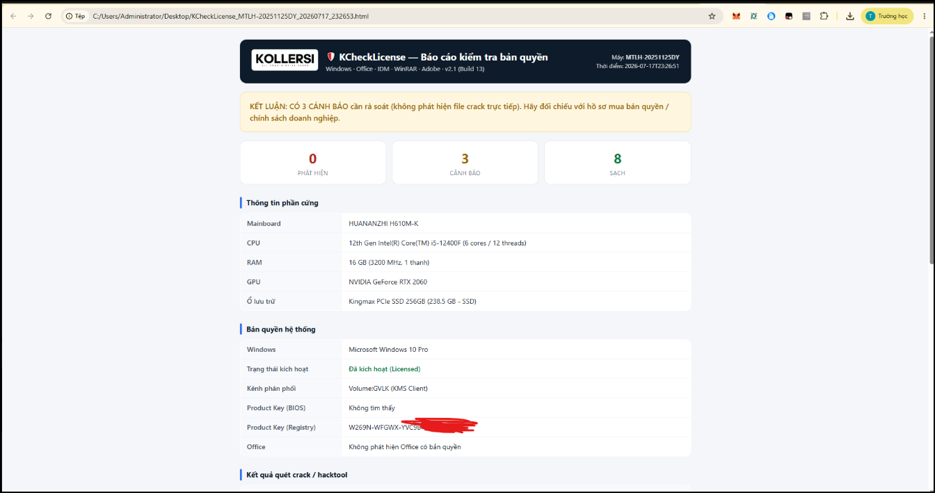 Tool Check Bản Quyền Máy Tính các Phần Mềm Windows / Office / IDM / WinRAR / Adobe - ảnh 4
