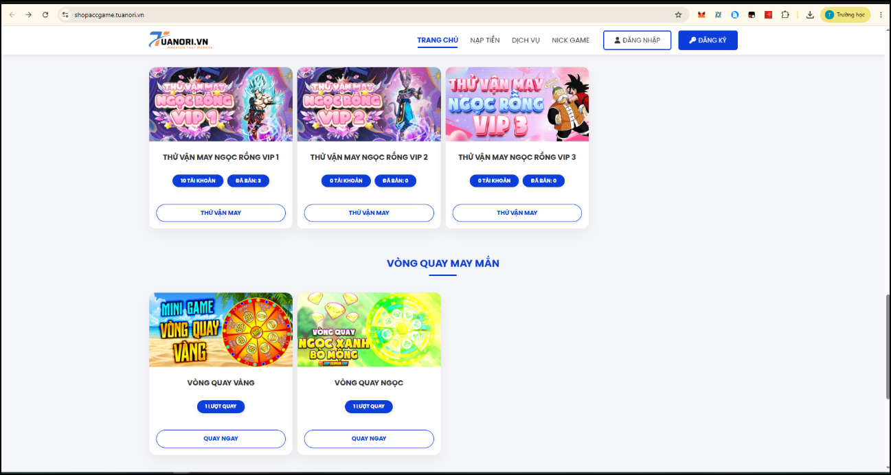 Shop bán acc game, cày thuê, vòng quay có tích hợp nạp tiền tự động - ảnh 2