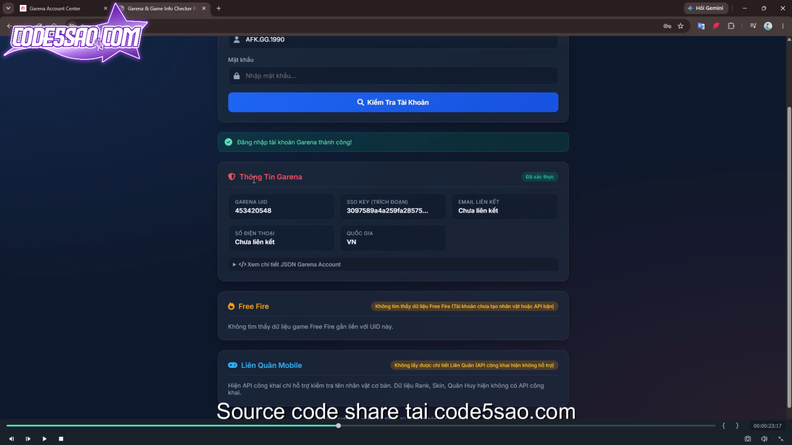 CODE CHECK THÔNG TIN ACC GARENA full source code - ảnh 2