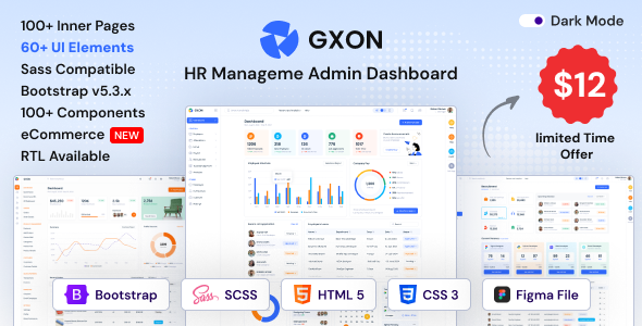GXON | Mẫu HTML Bootstrap dành cho bảng điều khiển quản trị nhân sự + RTL